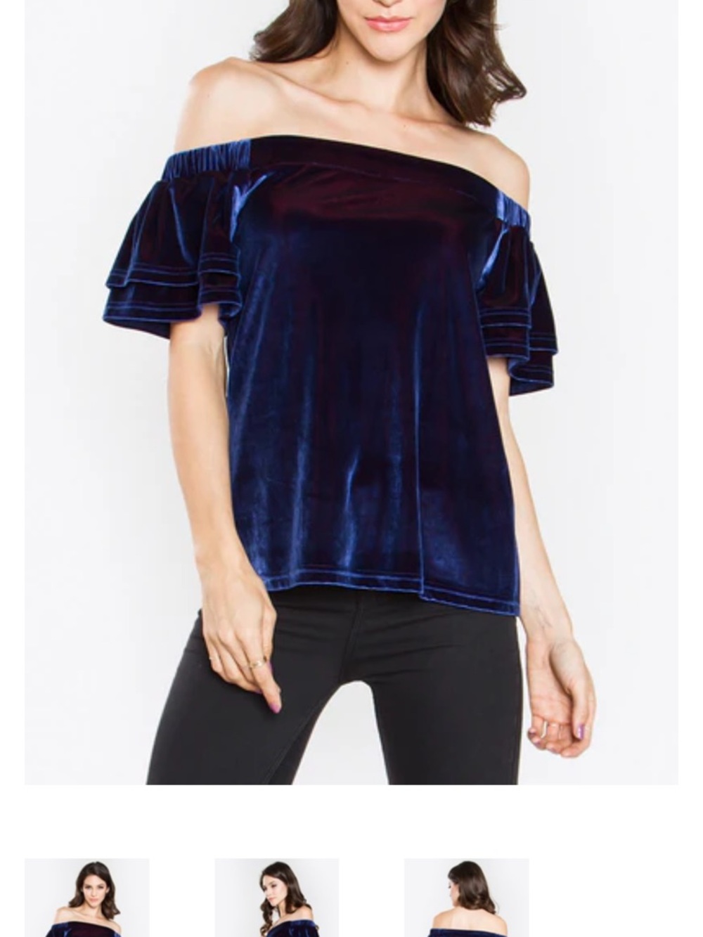 White House Black Market Off-Shoulder Velvet Top- Navy